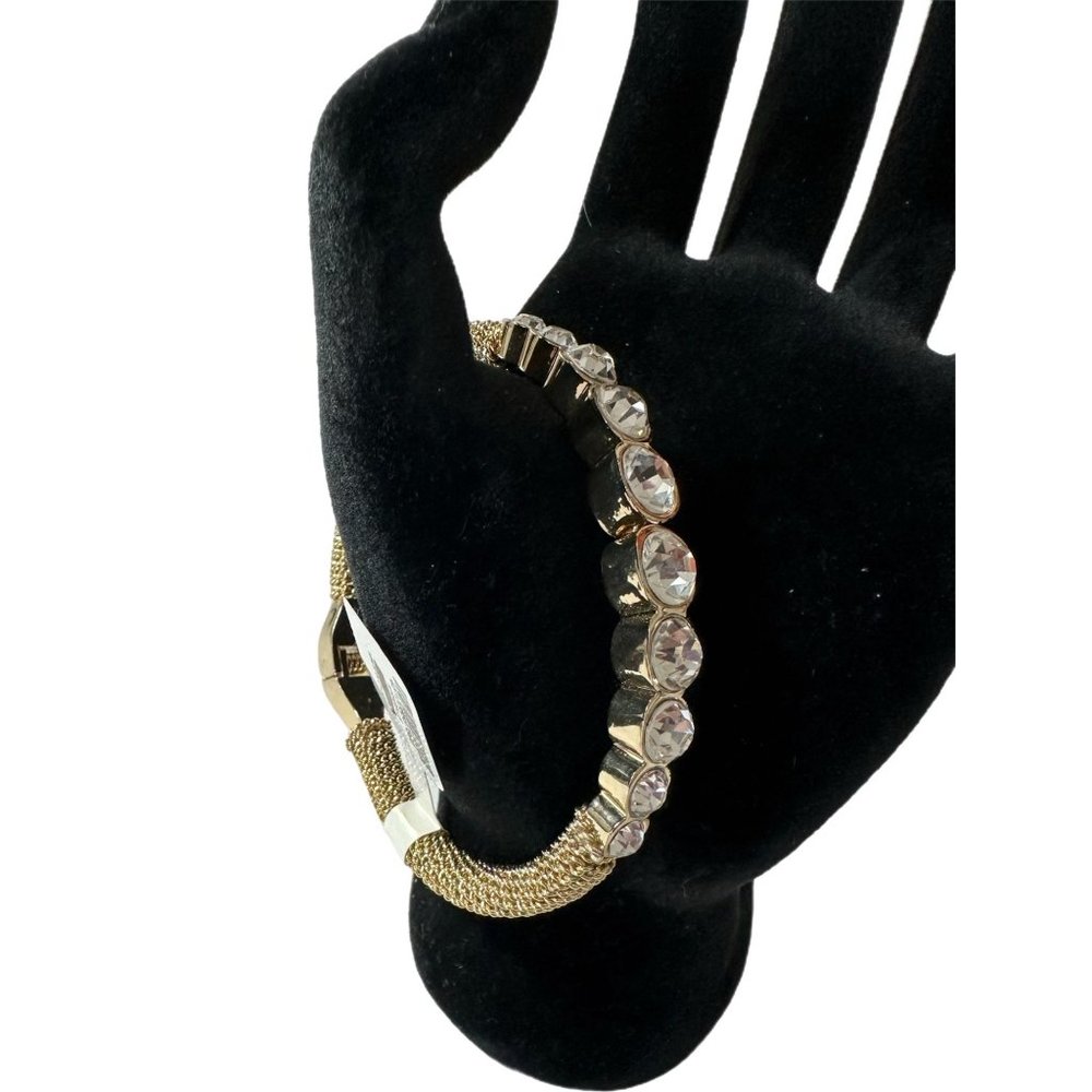 Chico's Gold Tone Oval Mirabelle Mesh 6.25” Clamper Bangle Bracelet NEW